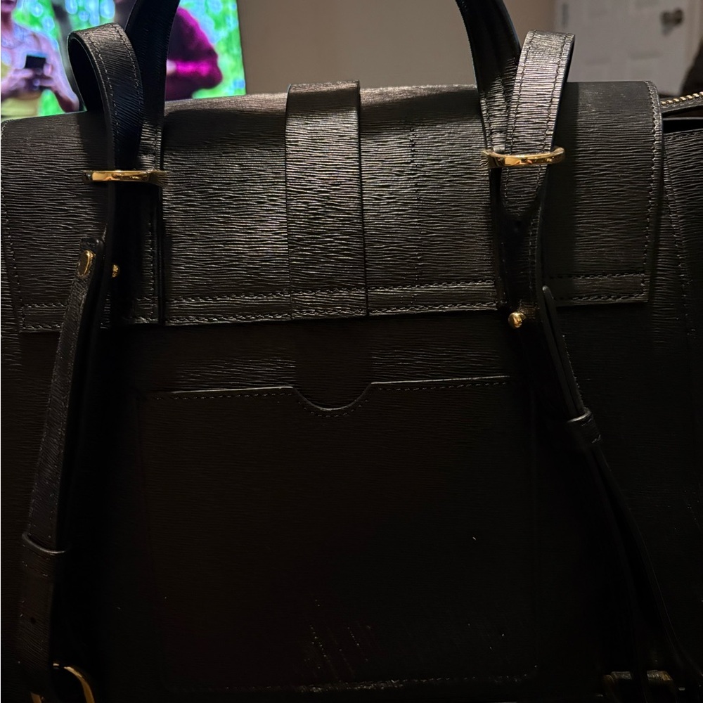 Senreve Black Leather Satchel with Gold Hardware made in Italy.